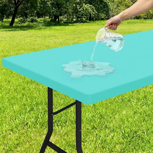 Miniatura 24 de Smiry - Mantel rectangular de vinilo con respaldo de franela elástica ajustada para mesas plegables de 2 pies, manteles impermeables y lavables