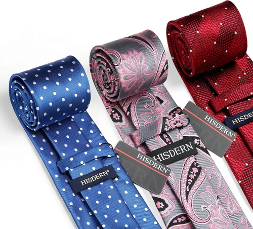 Miniatura 53 de HISDERN Juego de corbatas extralargas para hombre y pañuelo de bolsillo de 63 pulgadas, colección XL, caja de regalo, corbata, lote de 3