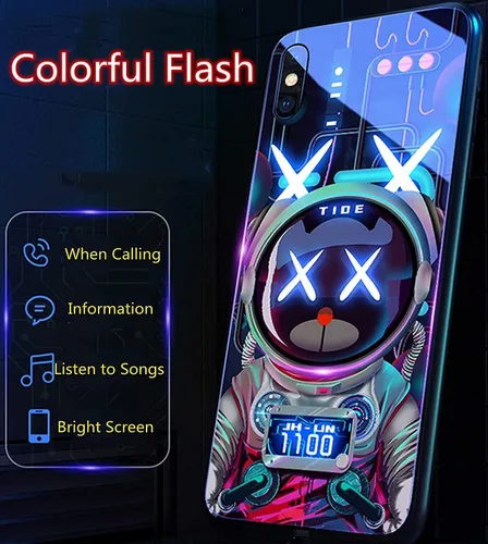 Miniatura 4 de Compatible con funda para iPhone, cubierta trasera de vidrio templado brillante colorido LED, a prueba de golpes, para mujeres y hombres, lente