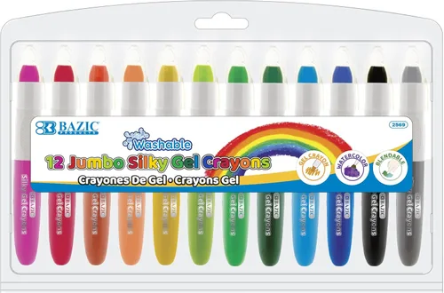 BAZIC - Crayones de gel sedosos jumbo, 12 colores, lavables, mezclables, no tóxicos, para libros de colorear (12 unidades), paquete de 1