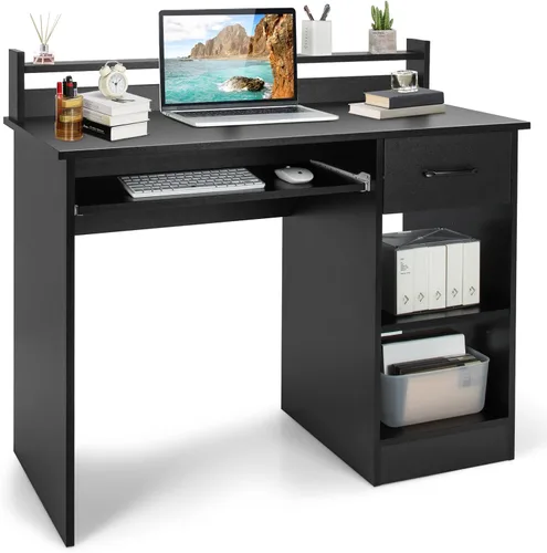 Tangkula Escritorio para computadora con cajón y bandeja para teclado, escritorio de estudio moderno de 22 pulgadas de ancho con gabinete de