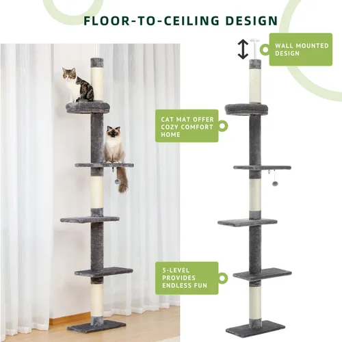 Miniatura 3 de PETEPELA Árbol para gatos de interior, torre pequeña para gatos de 34.6 pulgadas con postes rascadores, 2 condominios, rampa de rascar y juguetes