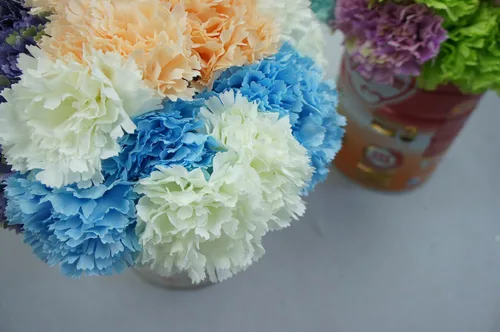 Miniatura 5 de Ramo de seda artificial de flores de clavel de 60 tallos (azul)