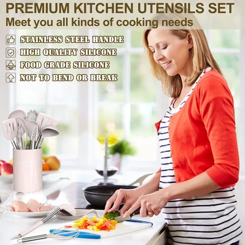 Miniatura 7 de Umite Chef Juego de utensilios de cocina de silicona, 43 espátulas con mango de acero inoxidable, antiadherente, resistente al calor, el mejor juego