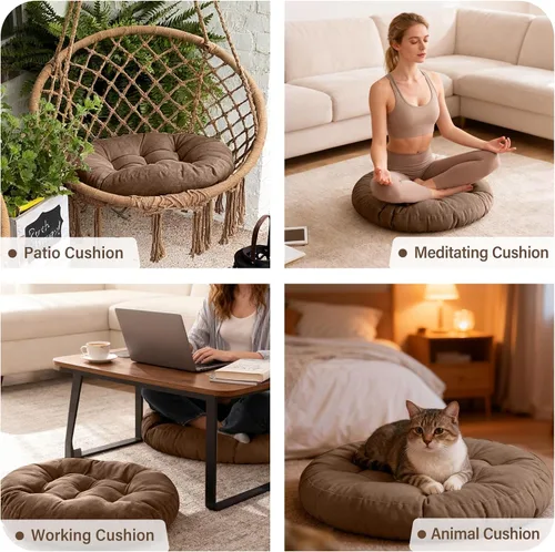Miniatura 3 de Tiita - Cojín cuadrado para el suelo al aire libre, cojín de asiento grueso tuftado, gran cojín de suelo para yoga, meditación, sala de estar