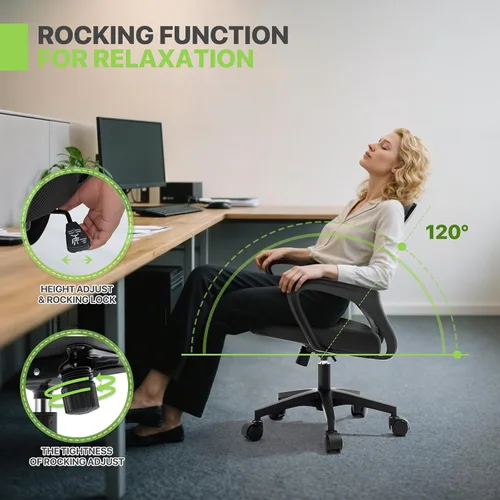 Miniatura 7 de Magshion Silla de oficina, silla ergonómica de escritorio de malla con respaldo medio, silla de computadora con ruedas con soporte lumbar y cómodos