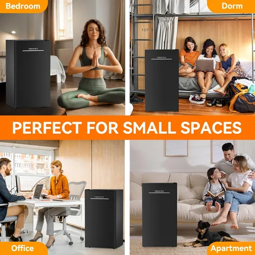 Miniatura 7 de Mini refrigerador de 3.2 pies cúbicos de una sola puerta con congelador, termostato ajustable, refrigerador pequeño de bajo ruido de ahorro