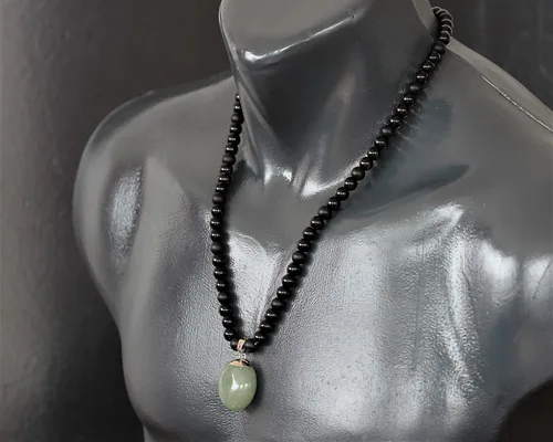 Miniatura 33 de Colgante de turmalina cruda natural, Collar de cuentas de ónix negro genuino, Collar de piedra negra, Collar de piedras preciosas, Cuentas de 0.315