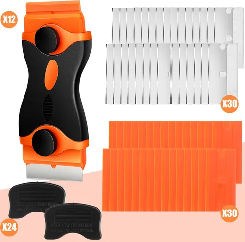 Miniatura 2 de WILLBOND Juego de 72 herramientas de raspador de doble hoja de afeitar, 12 piezas 2 en 1, 60 cuchillas de metal y plástico para calcomanías