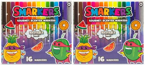 Smarkers - Marcadores perfumados lavables, colores surtidos, punta de fieltro de punta estándar, 16 unidades
