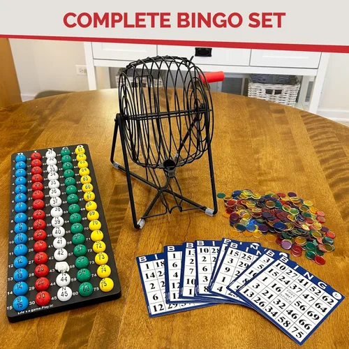 Miniatura 8 de MR CHIPS Juego de bingo profesional de 11 pulgadas de alto con jaula de bingo de acero, bolas de bingo eternas de 7/8 pulgadas, 18 tarjetas de bingo