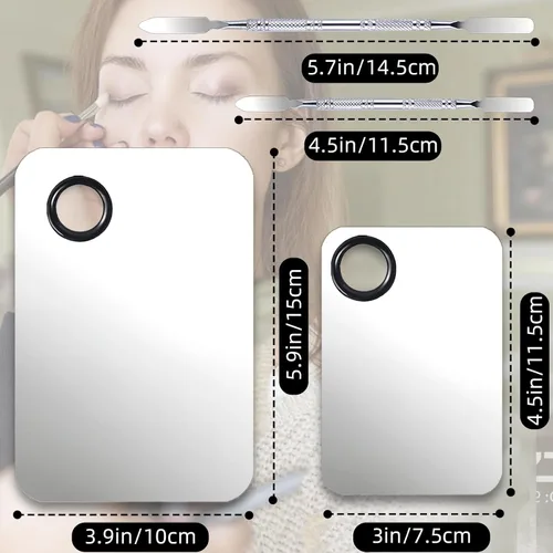Miniatura 4 de Juego de 2 paletas de mezcla de maquillaje, paleta de maquillaje de acero inoxidable con espátula profesional para maquilladores, adecuada