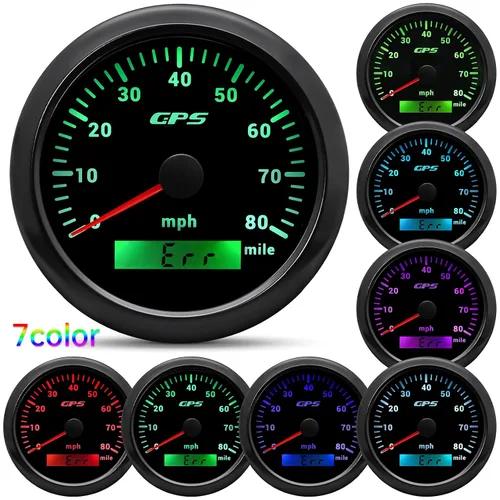 Miniatura 2 de ARTILAURA Velocímetro GPS 85 mm 3-3/8" Odómetro digital 130 km/h Medidor de velocidad 7 colores Impermeable para AUTO Coche Marino Camión 9-32V Negro