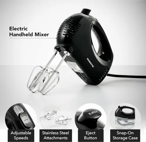 Miniatura 2 de OVENTE - Batidora de mano eléctrica de 5 velocidades con varilla de mezcla de acero inoxidable, estuche de almacenamiento a presión, motor portátil