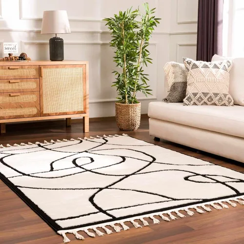 Hauteloom Pikes - Alfombra para sala de estar, dormitorio, remolinos abstractos, contemporánea, suroeste, moderna, minimalista, bohemio, pelo alto,