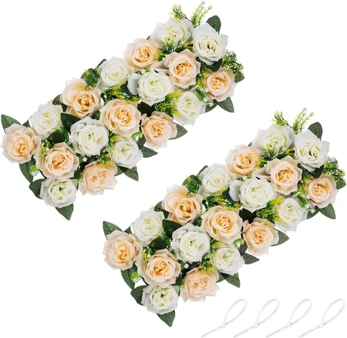 Miniatura 17 de NUPTIO Centros de mesa de flores artificiales para mesas, 6 unidades, color borgoña, rosa polvorienta y blanco cremoso, arreglos de rosas falsas