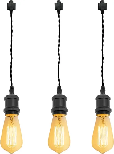 Miniatura 14 de Kiven 3 luces H System Track Mini colgante, soporte de lámpara con acabado negro perla, kit de luces de riel, colgante de rosa, tela trenzada