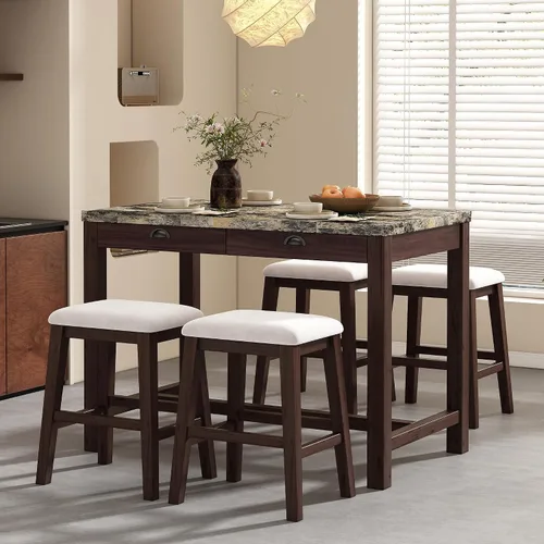 Miniatura 38 de JIVOIT Juego de mesa de comedor de 3 piezas con altura de mostrador, juego de comedor de madera maciza con 2 taburetes tapizados, mesa de comedor