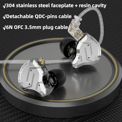 Miniatura 4 de KZ ZS10 Pro Monitores Intrauditivos con Cable, 1DD 4BA Metal iem, Auriculares para Juegos de Alta Fidelidad con Cable de 2 Pines Sin Enredos