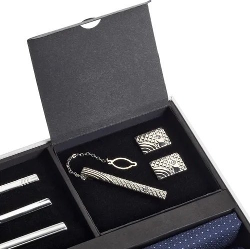 Miniatura 37 de Juego de corbata de regalo para hombre, corbata sedosa, bolsillo cuadrado, clips de corbata, gemelos para hombres