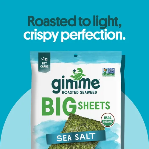 Miniatura 3 de Gimme Hojas grandes de algas marinas tostadas orgánicas de alta calidad, sal marina, keto, vegano, sin gluten, gran fuente de omega3 y yodo