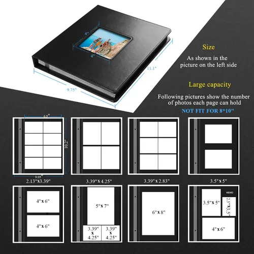 Miniatura 4 de 1DOT2 Álbum de fotos autoadhesivo, 60 páginas negras autoadhesivas, libro de recuerdos DIY para aniversario, viaje, tapa de cuero, álbum de recortes