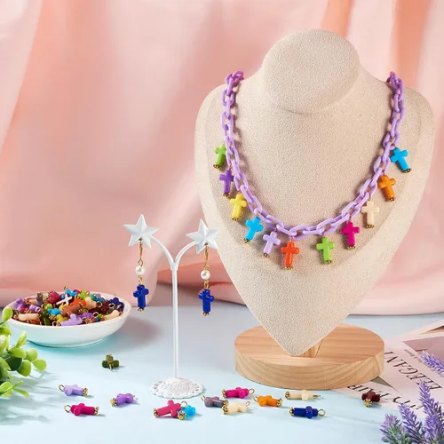 Miniatura 3 de Dijes de cruz para pulseras, colgantes de cruz de colores, dijes colgantes de cruz de religión para llavero de Pascua, manualidades, collares