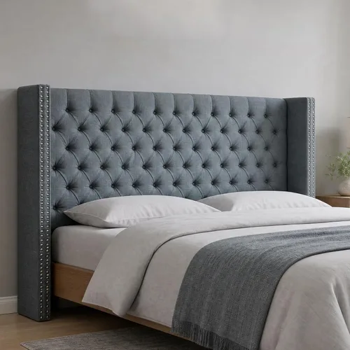 Miniatura 11 de Madison Park Cabecera tapizada Queen Wingback, con acolchado de esponja de alta densidad, cabecera de altura ajustable, fácil montaje, terciopelo