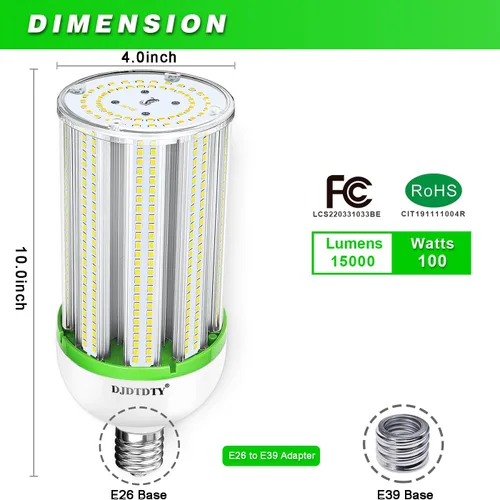 Miniatura 2 de Bombilla LED de maíz de 100 W, 15000 lúmenes, 5000 K, gran área, luz blanca fría, E26/E39, base mediana para exteriores, interiores, garaje