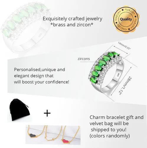 Miniatura 7 de Uloveido 7 piedras de circonio cúbico verde media lunamenisco anillos compromiso, los mejores regalos para mujeres niñas tamaño 6 7 8 9 J501