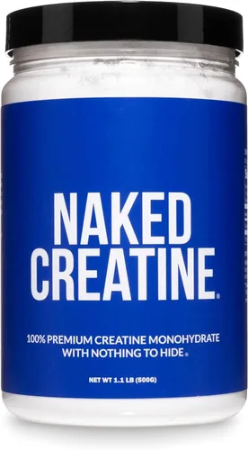 NAKED - Polvo de monohidrato de creatina micronizada pura, sin sabor, 500g, 1.1lb a granel - Vegano, no transgénico, sin gluten, sin soja, sin