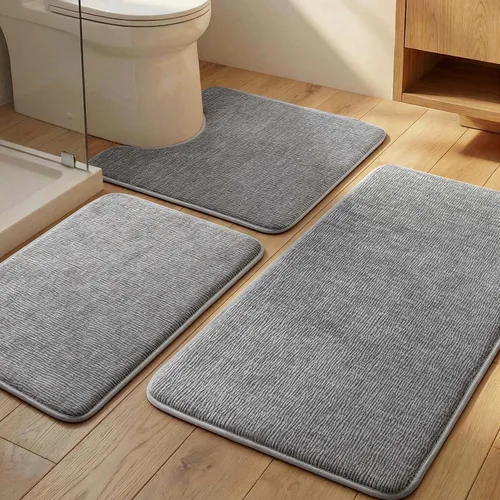 Miniatura 23 de YIHOUSE Juego de alfombras de baño de 2 piezas, juego de alfombrillas de baño de espuma viscoelástica gris oscuro antideslizante de secado rápido