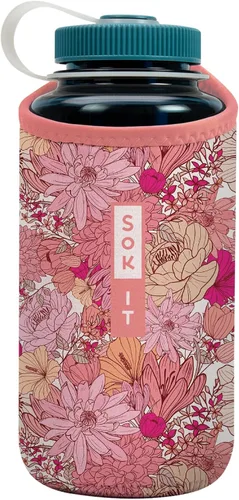Miniatura 247 de Sok It BotlSok Funda para botella de agua con cubierta de neopreno aislante (Floral abstracto, se ajusta a CamelBak o Nalgene de 12 onzas)
