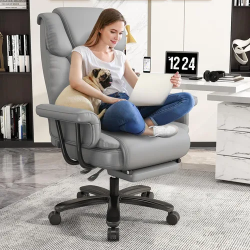 GYI Silla Criss Cross con Ruedas, Silla de Escritorio de Oficina Reclinable Grande y Alta de 160° con Respaldo Alto, Asiento Ancho, Brazos,