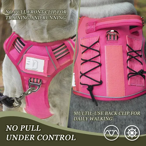 Miniatura 3 de Arnés táctico para perros medianos y grandes, color rosa, ajustable, sin tirones, con asa, chaleco reflectante resistente, talla S