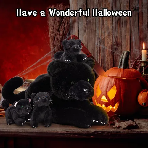 Miniatura 8 de MorisMos Animal de Peluche Pantera Negra con Bebés, 18 pulgadas, Mamá Grande y Bebé Juguetes de Pantera de Peluche para Niños y Niñas, Paquete de 4