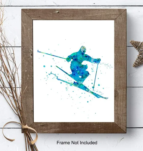 Miniatura 7 de Impresión artística de pared de acuarela de esquí, foto sin marco de 8 x 10 pulgadas, gran regalo para esquiadores y snowboarders, decoración