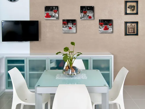 Miniatura 4 de Biufo Lienzo de cocina, impresiones artísticas de pared con rosas de vino blanco y negro, pintura floral para comedor, restaurante, decoración