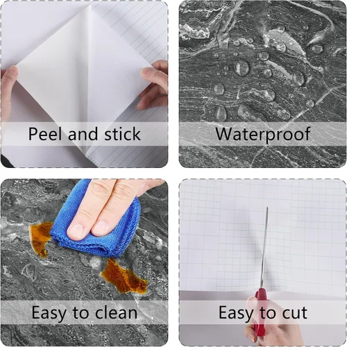 Miniatura 9 de Papel de contacto de mármol negro plateado para encimeras, papel tapiz despegable y adhesivo, papel de contacto decorativo para gabinetes, papel