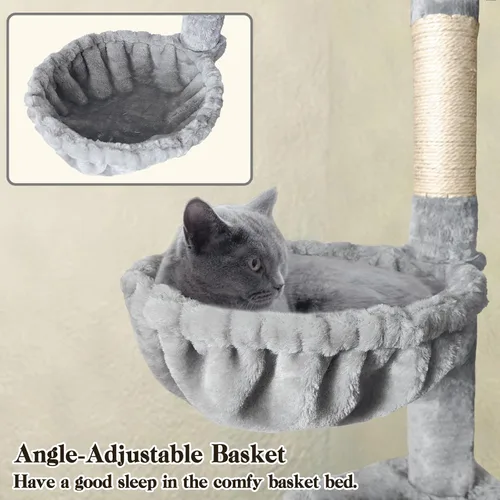 Miniatura 5 de Torre de árbol para gatos de 70 pulgadas para gatos de interior, condominio de torre para gatos de varios niveles con poste rascador de sisal