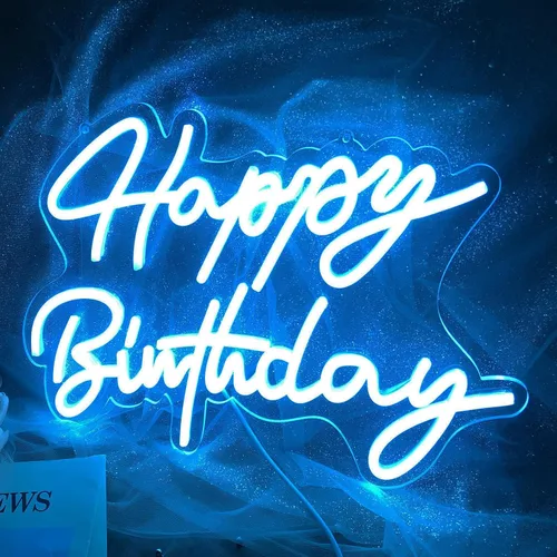 Miniatura 7 de Letrero de neón de feliz cumpleaños, reutilizable, luz LED azul de neón, decoración de fiesta de cumpleaños, funciona con USB, decorativo para telón