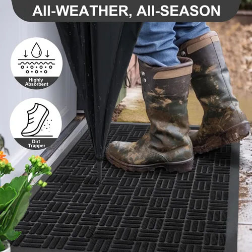 Miniatura 3 de Mibao Tapete para puerta delantera, resistente y duradero, tapete de bienvenida para interiores y exteriores, atrapador de suciedad, impermeable