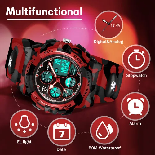 Miniatura 2 de Reloj deportivo digital para niños, reloj deportivo con cronómetro LED, reloj analógico impermeable 50 M, regalo de cumpleaños y regalos de Navidad