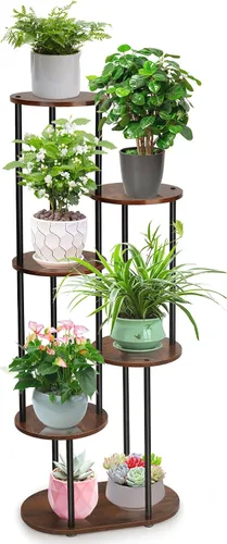Soporte para plantas de interior – Soporte para plantas de 6 niveles para 7 macetas, estante para plantas de flores, estante grande de madera de