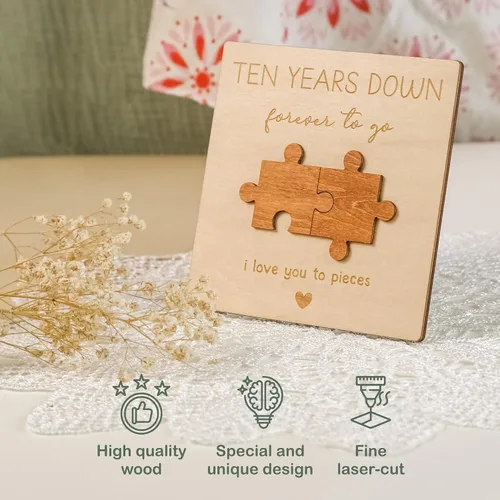 Miniatura 3 de WOODAMORE Tarjeta de regalo de aniversario de 10 años para él y esposo, regalos de madera para el décimo aniversario de boda, tarjetas de feliz 10
