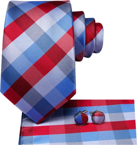 Miniatura 261 de Hi-Tie Corbata clásica de cachemira para hombre con pañuelo y gemelos a cuadros