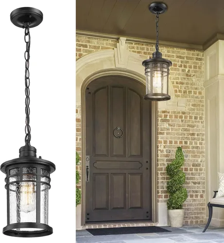 Miniatura 9 de Darkaway Luces Colgantes para Exteriores para Porche, Candelabro para Exteriores Luces Colgantes para Porche Montaje en Techo de Aluminio con Vidrio