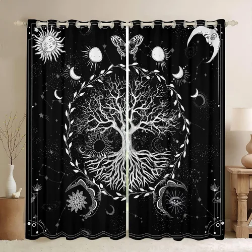Miniatura 33 de Manfei Cortinas opacas negras de panal de abeja con luces de neón azul real, tratamientos de ventana con estampado geométrico hexagonal, decoración