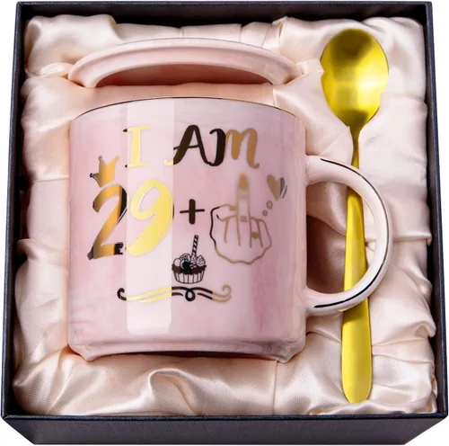 Miniatura 15 de Divertidos regalos de cumpleaños para mujeres, taza de café de 14 onzas con texto en inglés "Not a Day Over Fabulous" impresa con oro, ideas de Rosa