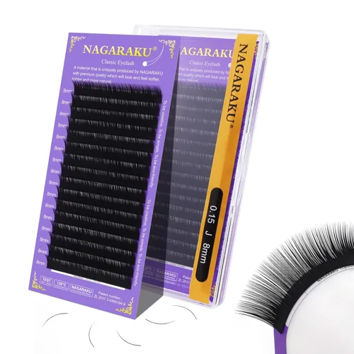 Miniatura 94 de NAGARAKU Extensiones de pestañas, pestañas individuales, 0.05mm, rizo D, 15mm, clásico, negro mate, suave, natural, profesional, 16 filas, 0.05-D